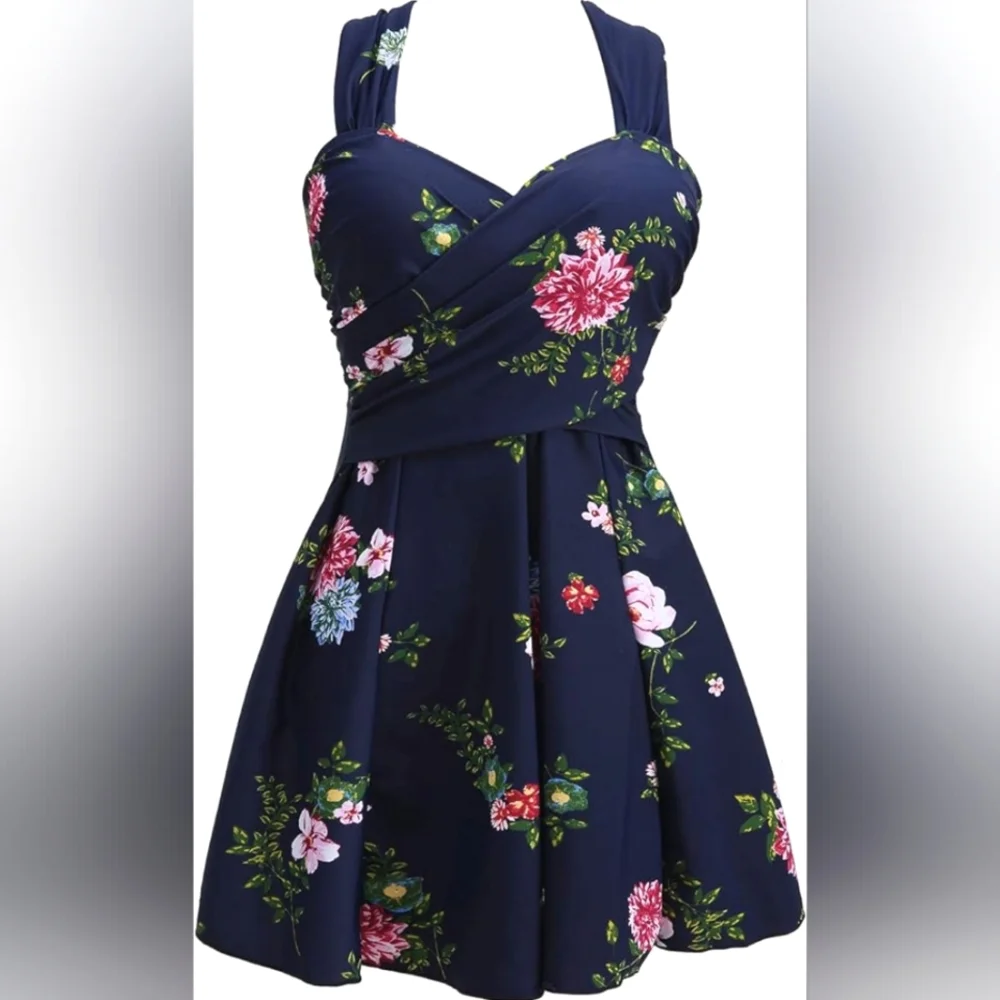 Floral Navy One-Piece Swimsuit - Picture 1 of 7